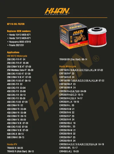 FILTRO DE ACEITE KHAN KF 116 (HONDA)