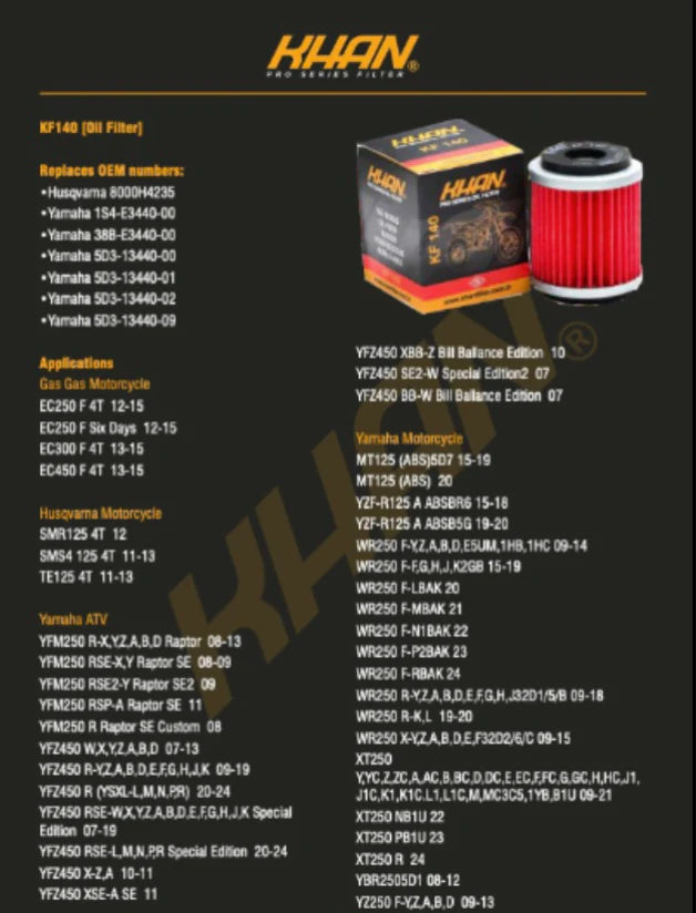 FILTRO DE ACEITE KHAN KF 140 (YAMAHA)