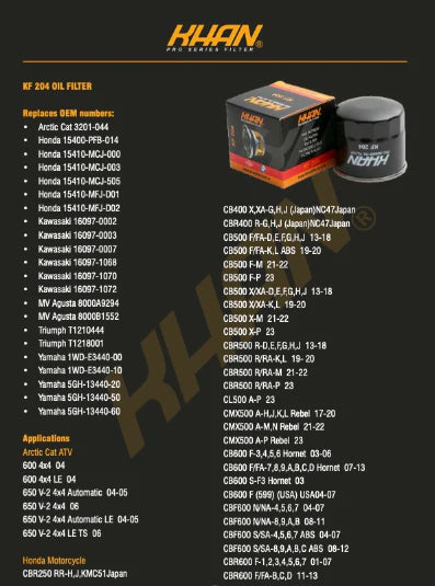 FILTRO ACEITE KHAN METALICO KF204